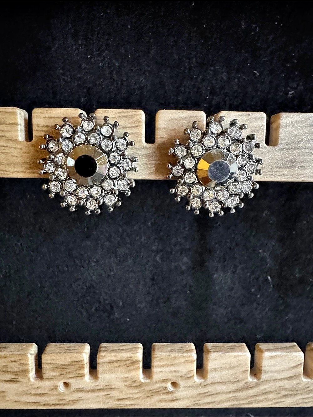 Rhinestone Statement Earrings in Silver Like New